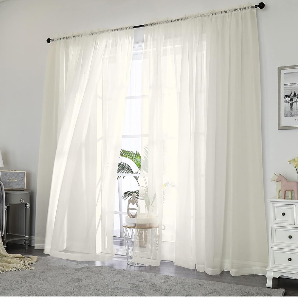 NEW OWENIE Sheer Curtains 2 panels each 42”Wx 84” L, Ivory /cream